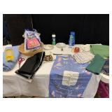 DISH TOWELS, FABRIC, WICKER BASKET ETC.