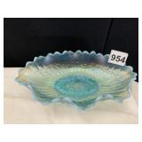 CARNIVAL GLASS BOWL WITH FLUTED EDGE BLUE
