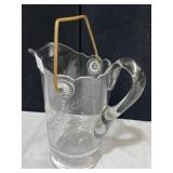 APPLIED HANDLE AND METAL HANDLE ETCHED PITCHER
