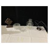 FOOTED GLASS CANDY DISH, HURRICANE CANDLE HOLDER,