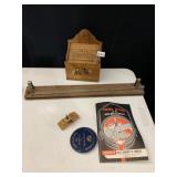 WOOD RECIPES BOX, GLASS TOWEL BAR, ANTIQUE