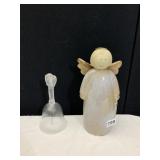 POTTERY ANGEL AND FROSTED ANGEL HANDLE BELL