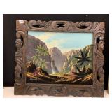 27X23 PALM TREE PAINTING ON VELVET WITH SPOON