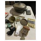 TRAVEL ALARM CLOCK, BRASS POT, SILVER PLATE