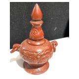 CARVED STONE JAR W/ LID, SOME FLAKES ON UNDER