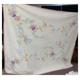 88X82 HAND STITCHED QUILT WITH PANSIES WITH