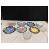 HEART DISHES, 6 DECORATIVE COLORFUL PLATES