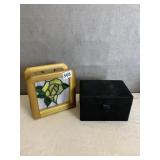 STAINED GLASS YELLOW ROSE NAPKIN HOLDER AND NINE