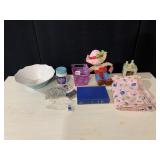 SCHOOL THEME FABRIC, STRAWBERRY SHORTCAKE DOLL,