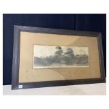 21.5 X 35" COTTAGE STREAM SCENE GLASS BROKEN -