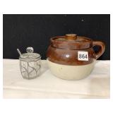 BEAN POT, CONDIMENT HOLDER W/ SILVER OVERLAY