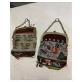 TWO GERMAN SILVER BEADED PURSES ONE HAS HOLE ON