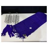 LAMBSWOOL PURPLE SCARF AND GLOVES, 2 TIE/BELT