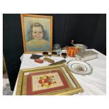 SM. SAUCE CONTAINERS, RICER, HAND PAINTED PLATE