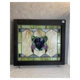 25X28 LEADED STAINED-GLASS PANEL IN WINDOW FRAME