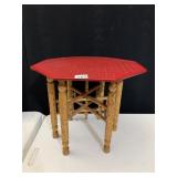 MIKASA RED TRAY AND CARVED WOOD STAND