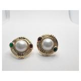 14K CLIP ON EARRINGS CENTER STONE NEEDS RE GLUES