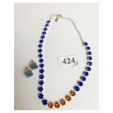 BLUE AND ORANGE RHINESTONE NECKLACE PAIR OF BLUE
