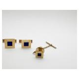 14K CUFFLINKS - SAPPHIRE CENTER W/ MATCHING TIE