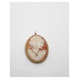 14K ITALY CAMEO PIN/ PENDANT WITH CENTER DIAMOND
