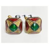 MENï¿½S CUFF LINKS ENAMELED WITH GREEN STONE