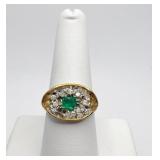 18K WITH DIAMONDS AND CENTER EMERALD SZ 9. 7.2G