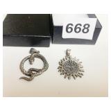 TWO NECKLACE SILVER TONE NECKLACE PENDANTS