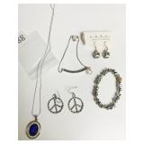 TWO BRACELETS PENDANT NECKLACE PEACE EARRINGS