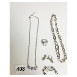 LARGE LINK CHAIN NECKLACE THREE STONE PENDANT