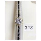 SILVER 925 WIDE OPEN WORK BAND LARGE CENTER STONE