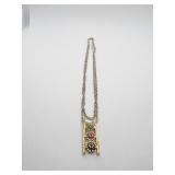 STERLING NECKLACE 24" LADDER OF GREEN RED AND