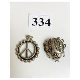 MARCASITE BEETLE PIN AND MEXICO 925 PEACE SIGN