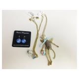 BETSEY JOHNSON CAT PENDANT NECKLACE AND TWO PAIRS