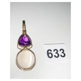 NECKLACE PENDANT GOLD TONE METAL SETTING DOUBLE