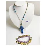 CROSS NECKLACE AND STONE BRACELET