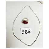 SILVER 925 RING SIZE 8 WITH RED STONE AND