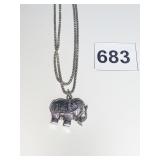 STERLING SILVER LUCKY ELEPHANT PENDANT NECKLACE