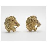 KURT WAYNE 18K YELLOW GOLD RUBY LION CUFFLINKS