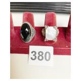 TWO SILVER 925 RINGS SIZE 8 ONE BLACK STONE ONE