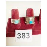 TWO SILVER 925 RINGS WITH TURQUOISE OR BLUE