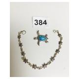 STERLING SILVER TURTLE BRACELET AND INLAY TURTLE