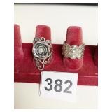 TWO SILVER 925 RINGS SIZE 8 ROSE WITH PEARL AND