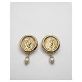 14 K PIERCED EARRINGS WITH DROP PERAL ACCENT 9.0