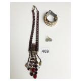 SORRELLI RHINESTONE NECKLACE LEATHER BRACELET