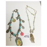 BELLA GOLD TONE PENDANT NECKLACE BEADED NECKLACE