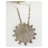 LARGE SILVER TONE METAL PENDANT MARKED CULTURA