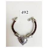 BRIGHTON BROWN BRAIDED LEATHER BAND WITH SILVER