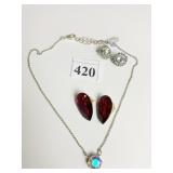 KARNAS NECKLACE WITH CRYSTAL PENDANT TWO PAIR OF