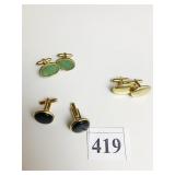 THREE PAIR OF VINTAGE MENï¿½S CUFF LINKS GREEN