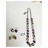 KARNAS CRYSTAL NECKLACE TWO PAIR OF EARRINGS